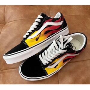 Vans Old Skool Sneakers Womens 8 Black Flame Low Top Skate Shoes